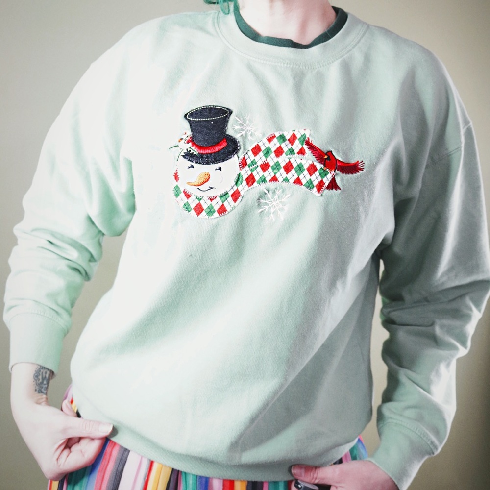 Mint Green Snowman “Ugly Christmas” Sweater - Picture 4 of 4